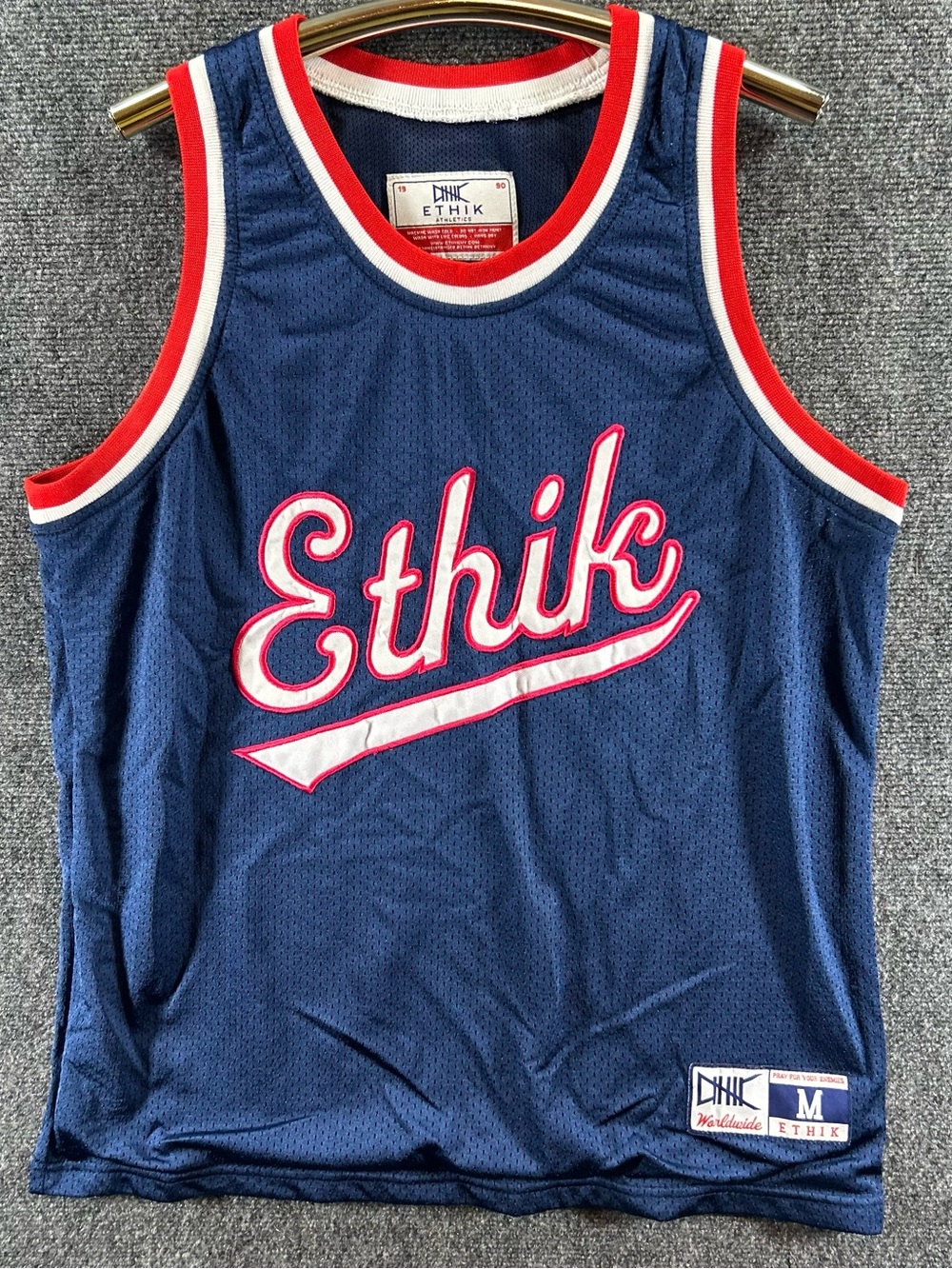 Vintage Ethik Basketball Jersey Mens M Blue/Red Sleeveless Streetwear Athletic‎